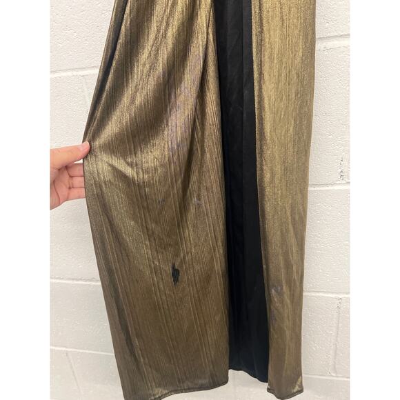 Mac Duggal Sz 0 Gold Metallic Draped Slit Halter Neck Cocktail Evening Gown - Picture 4 of 8